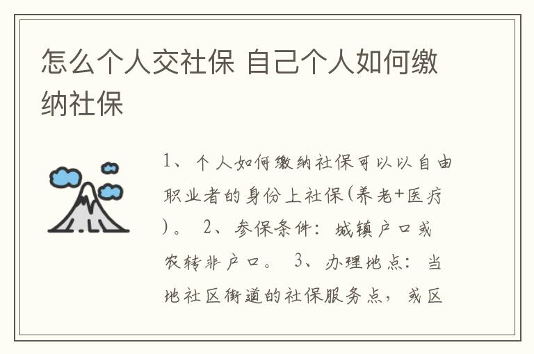 怎么个人交社保 自己个人如何缴纳社保