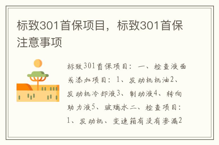 标致301首保项目，标致301首保注意事项