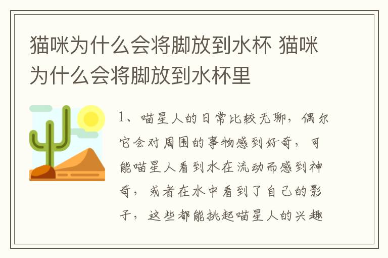 猫咪为什么会将脚放到水杯 猫咪为什么会将脚放到水杯里