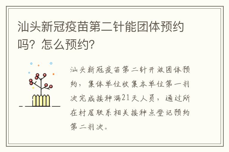 汕头新冠疫苗第二针能团体预约吗？怎么预约？