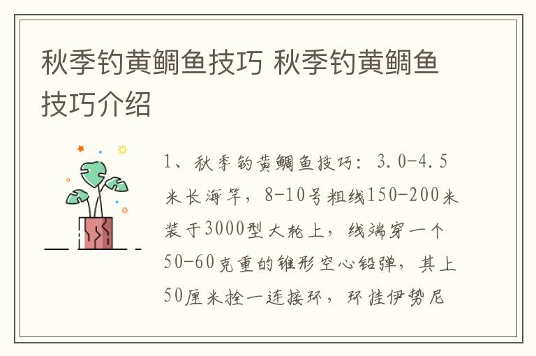 秋季钓黄鲷鱼技巧 秋季钓黄鲷鱼技巧介绍