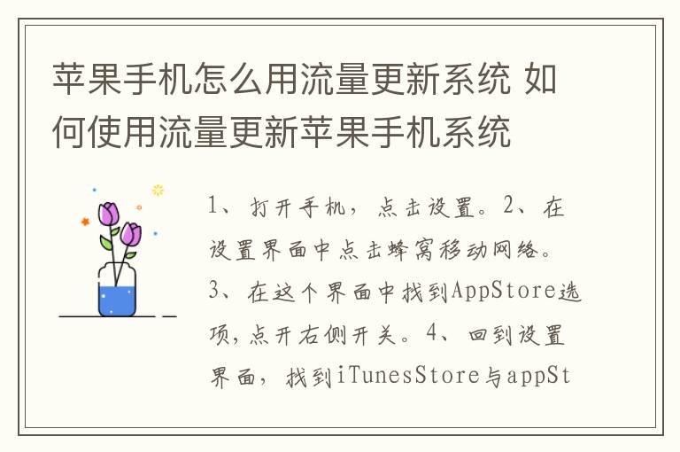 苹果手机怎么用流量更新系统 如何使用流量更新苹果手机系统